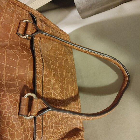 Anne Klein New York Satchel Shoulder Handbag Crocodile Embossed Logo Tote Brown - Picture 10 of 11